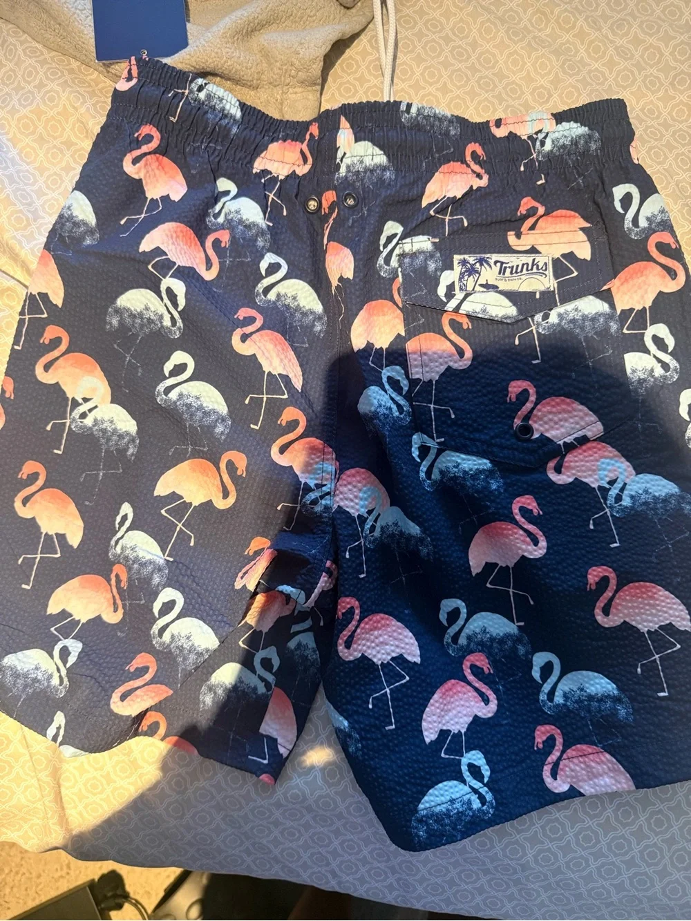 Trunks Flamingo Print Swim Shorts - Navy with Pink Flamingos